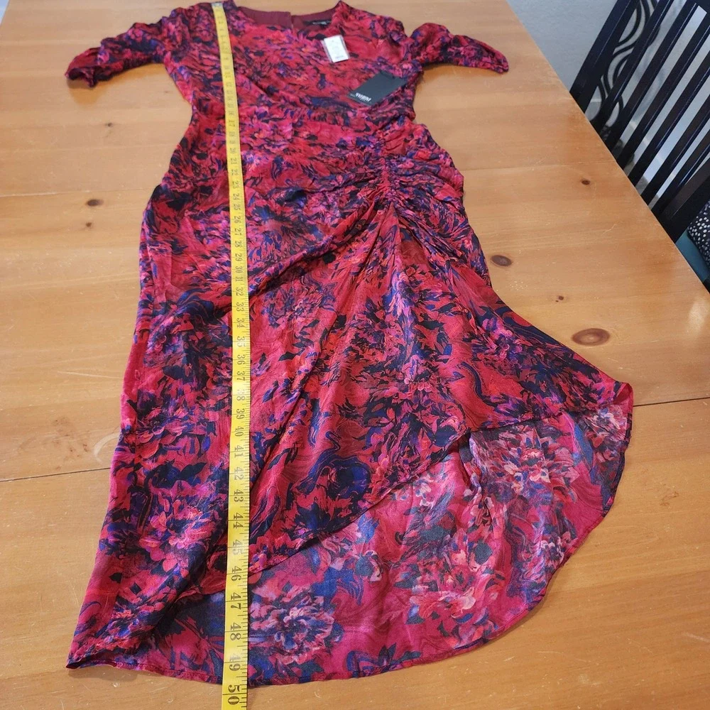 White House Black Market Ruched Midi Dress Kaleidoscope M Indulgent Red Sz 6 NEW